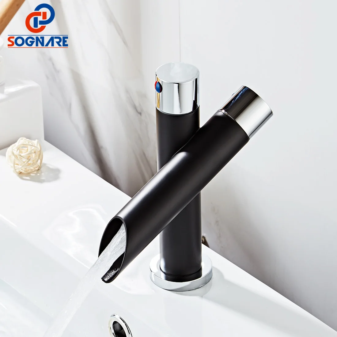 

Basin Bathroom Faucets Black Cold Hot Bath Mixer Two Handle Sink Waterfall Tap Beauty Health Robinet Salle De Bainкран для кухни