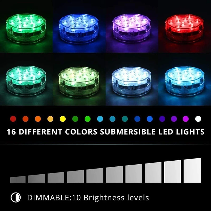 

Submersible Led Battery Operated Light 16 Color RGB Changing Dimmable for Christmas Party Decoration