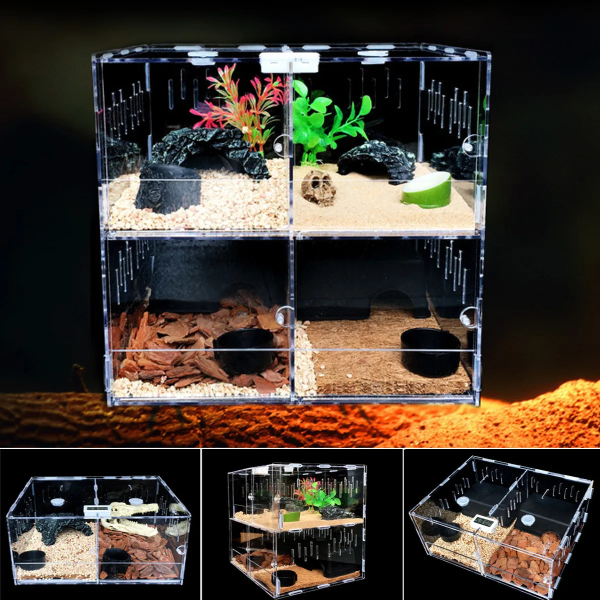 Контейнер для рептилий, акриловый Террариум для домашних животных, 4 сетки, пауки, ящерица, коробка для разведения черепахов, змей, домик, кле... от AliExpress RU&CIS NEW