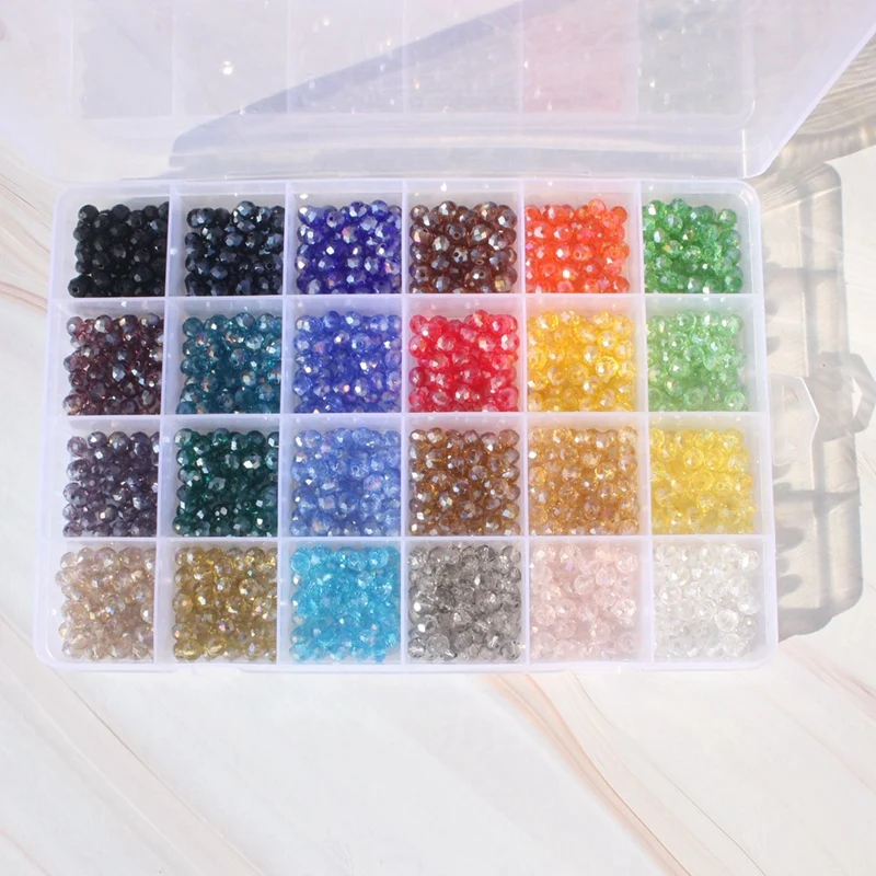 

1200PCS 24 Colors 6mm Crystal Jewelry Beads DIY Art Craft Bracelet Necklace Jewelry Making Kit for Kids Gift