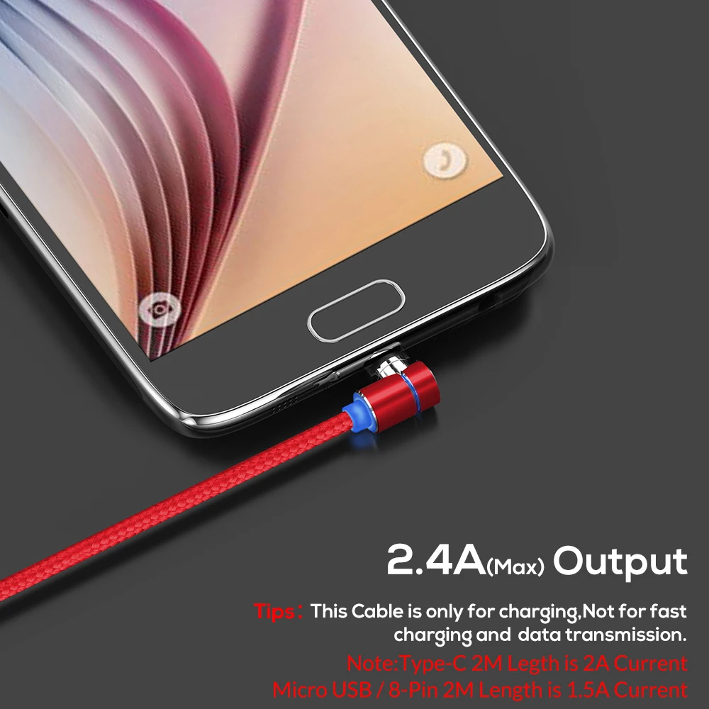 Магнитный USB-кабель 90 градусов светодиодный кабель для IPhone USB Type C 3A быстрой