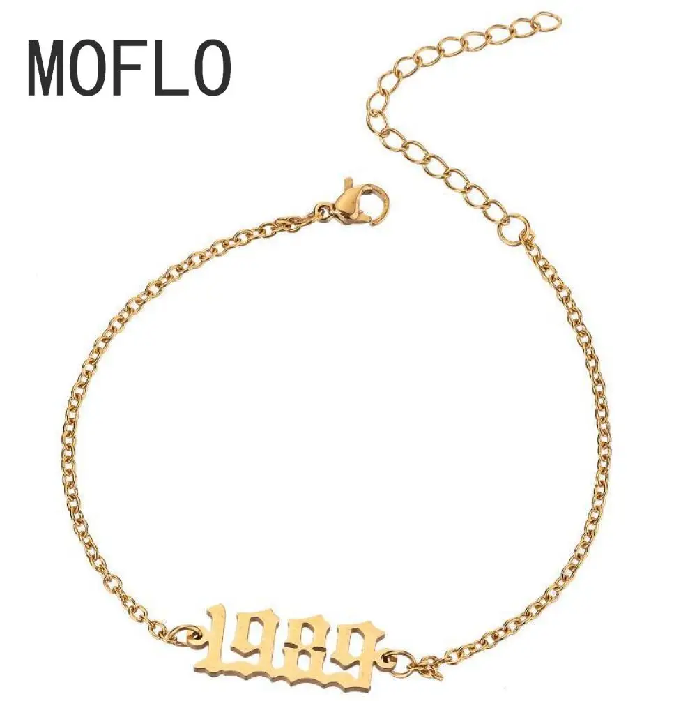 

MOFLO 1980-2000 Stainless Steel Year Ankle Bracelet Anklets Foot Jewelry Birth Year Anklet for Woman and Gilrs