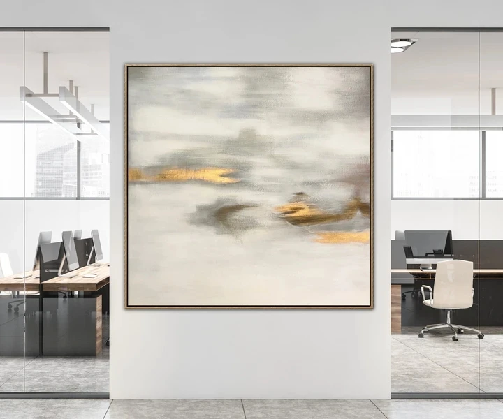 

Абстрактная картина маслом на холсте, белая Золотая фольга в современном скандинавском стиле ручной работы, настенные картины для гостиной...