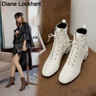 Женские ботильоны, черные, белые ботинки, женские повседневные низкие ботинки на низком каблуке, обувь из искусственной кожи на шнуровке, большой размер 34- 43, для осени