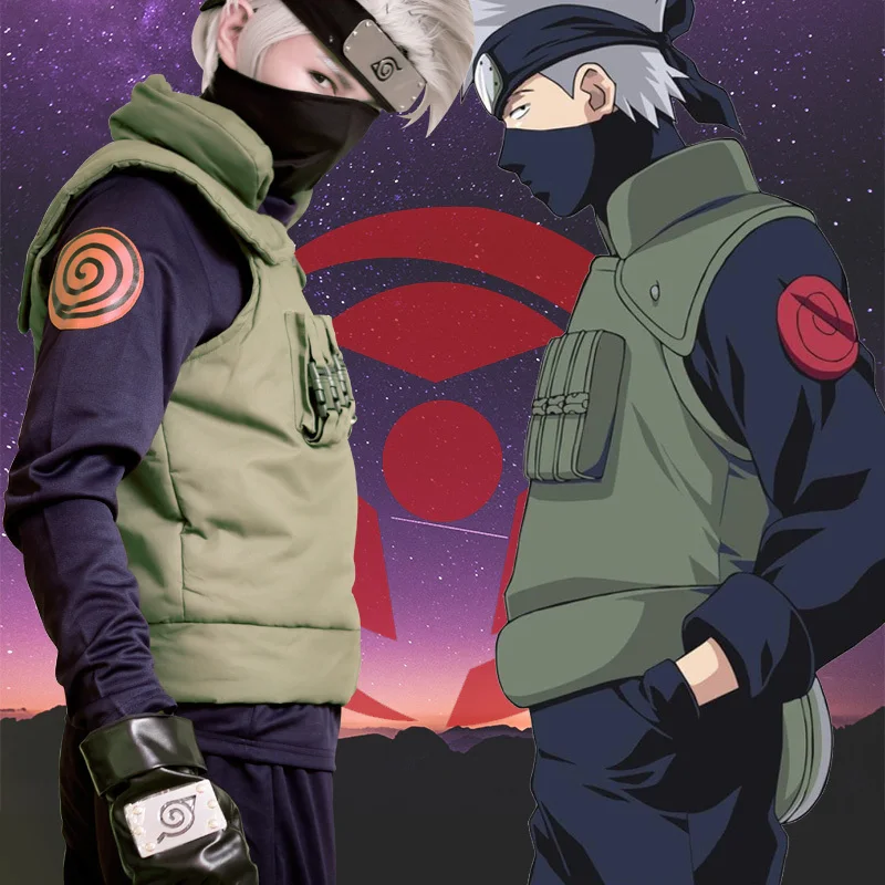 

Anime Hatake Kakashi Cosplay Costume Halloween Clothes vest shirt pants mask glove headband 7PCS set custom made size