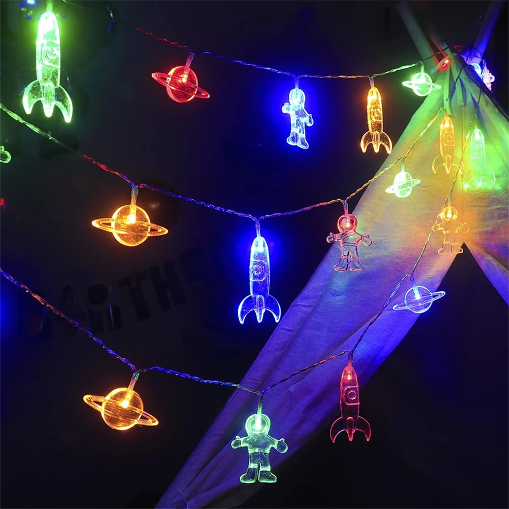 

1.5m 3m 6m Astronaut Rocket Planet Light String Battery Powered LED Galaxy String Light for Child Birthday Christmas Party Decor