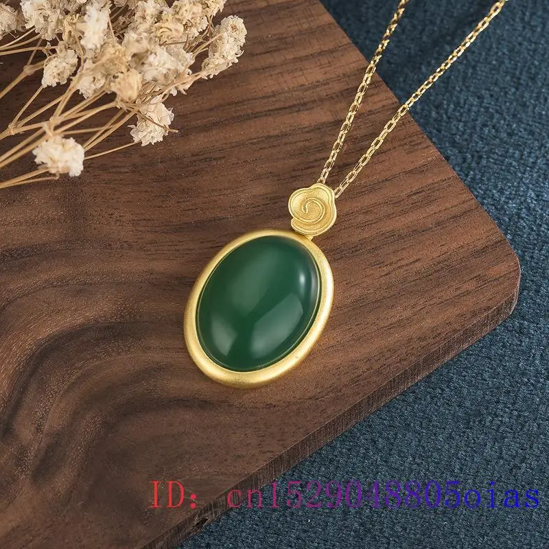 Green Jade Water drop Pendant Jewelry Gifts Agate 925 Silver Necklace Charm Chinese Chalcedony Fashion Women Amulet Gemstone
