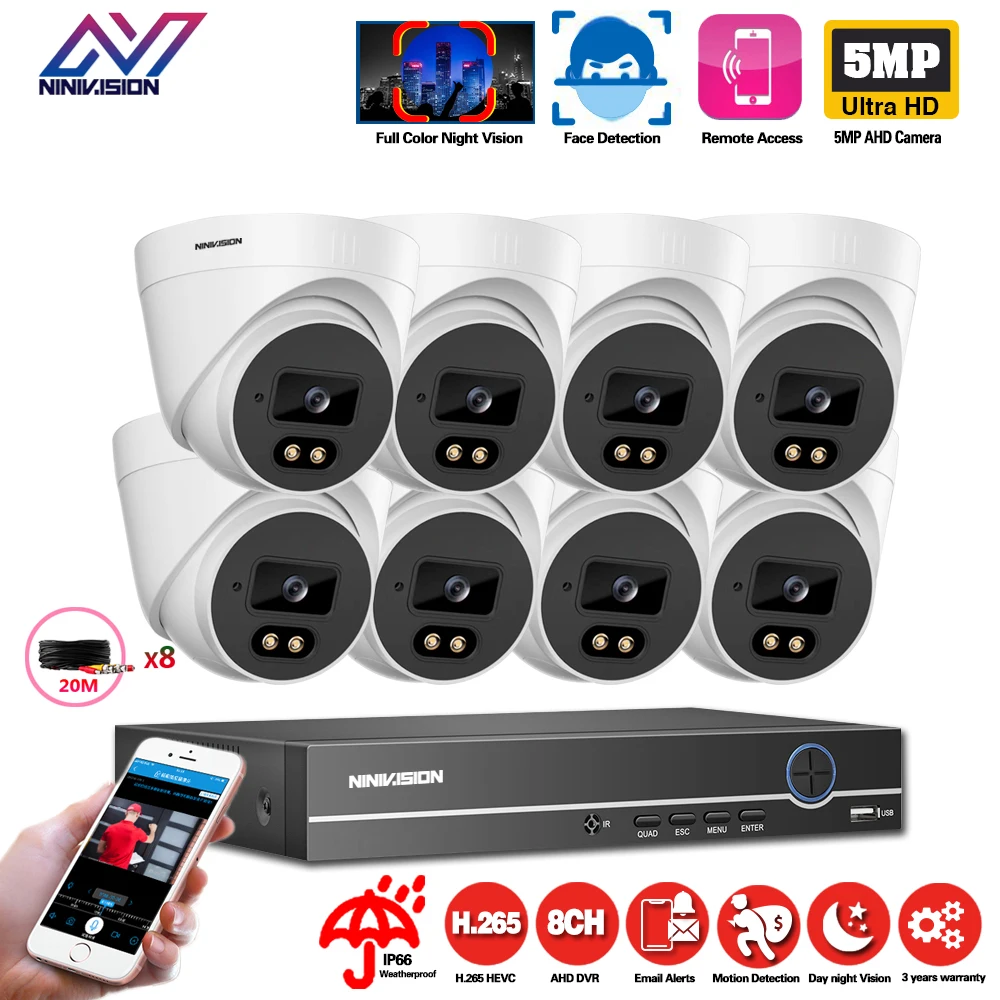 

AHCVBIVN Full color night Vision IP66 5mp Dome CCTV Analog Camera For 4k ahd Face Detection Remote monitoring DVR Recorder