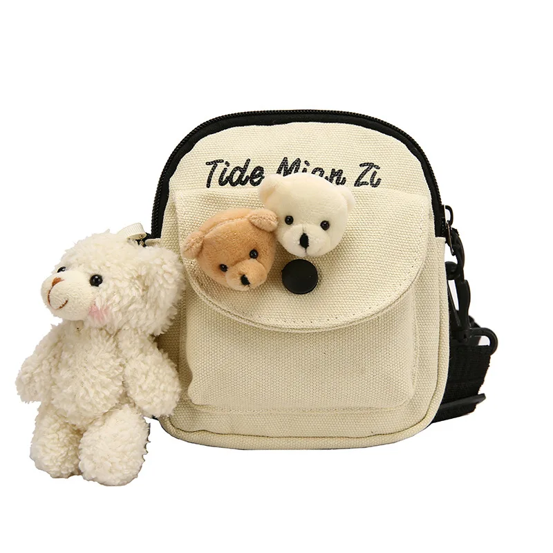 

2020 New Bag Women Bag Slanted Shoulder Bag Cartoon Cute Bear Canvas Student Summer Mobile Bag Crossbody Bags for Women