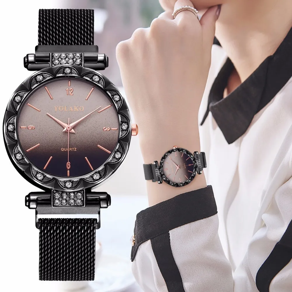 Hot Brand Women Magnet Buckle Gradient Color Watch Luxury Ladies Stainless Steel Quartz Clock Relogio Feminino Dropshipping | Наручные