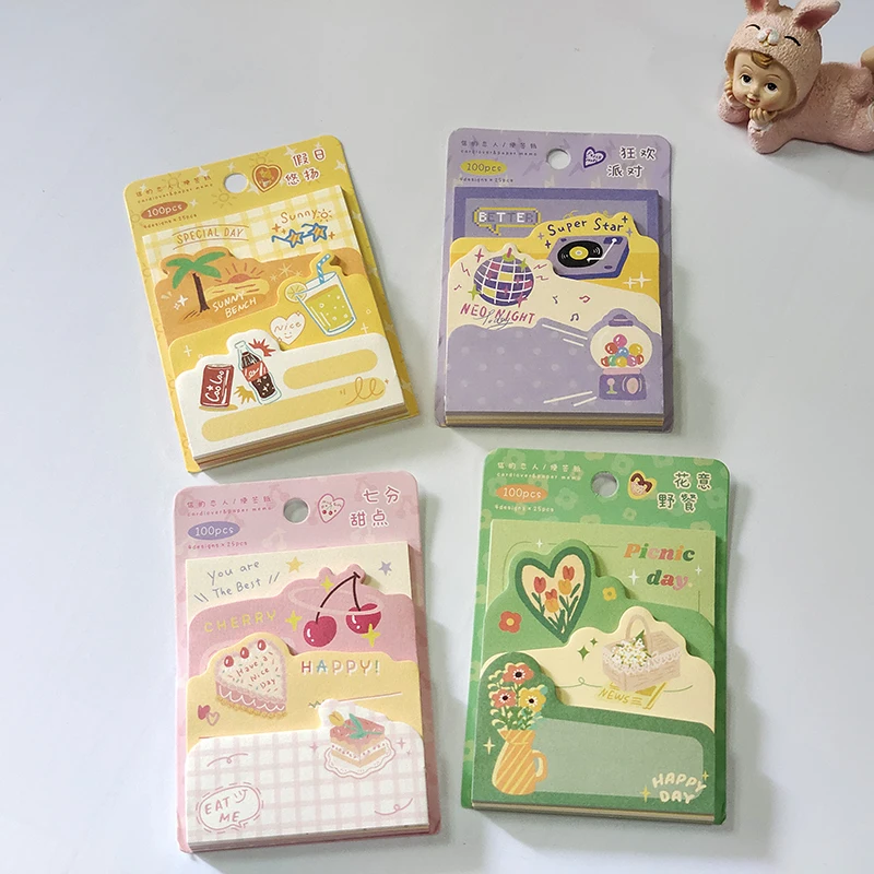 

100 Sheets Cute Dessert Picnic Memo Pad Scrapbook Material Decoration Diary Album Message Notes Paper Notepad Stationery