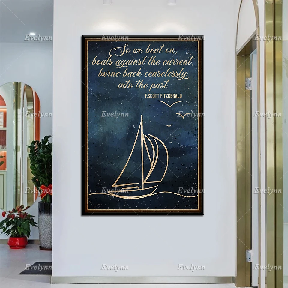 

Book Lovers So We Beat On Boats Against The Current Poster Scott Lovers Fitzgerald Fan Wall Art Prints Home Decor Canvas Gift