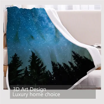 BlessLiving Galaxy Milky Way Blankets For Bed Pine Tree Forest Linen Blanket Sunset Clouds Throw Blanket Cumulus Sky Bedspreads 3
