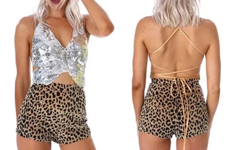 Женский короткий топ с Блестящими Золотыми блестками блестящий открытой спиной