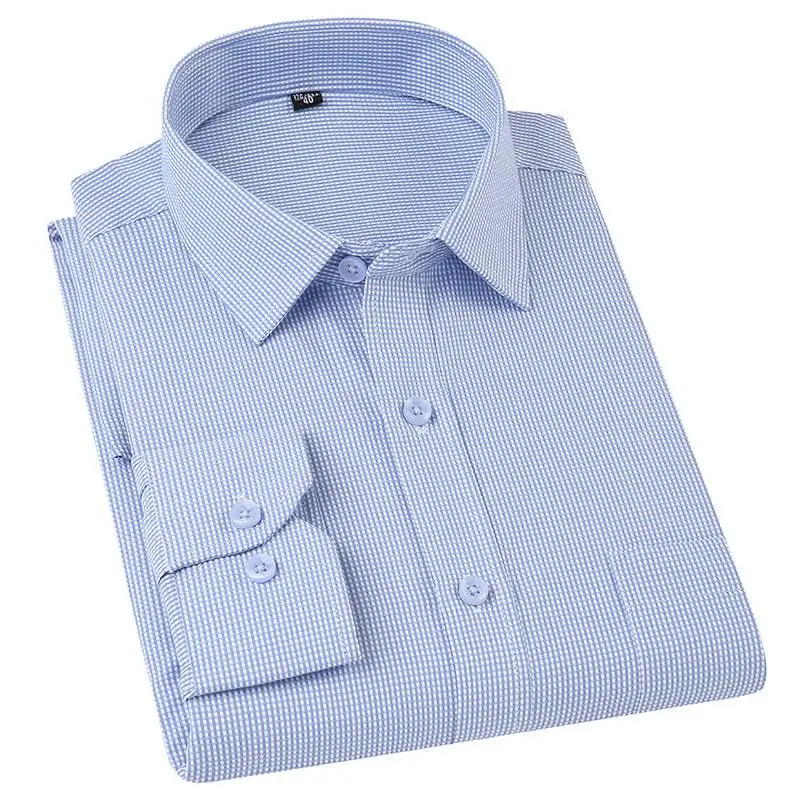 

New Arrival Fashion High Quality Spring Cotton Men Long Sleeve Plaid Light Blue Formal Thin Casual Shirts Plus Size M LXL-8XL9XL