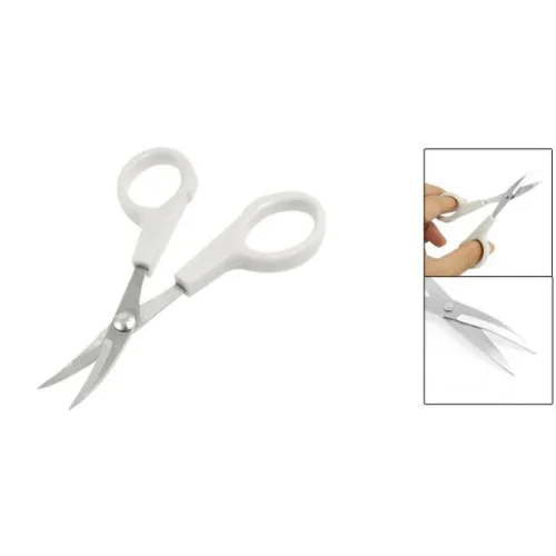 

White Handle Curved Tip Needlework Cutter Embroidery Sewing Scissors 4"
