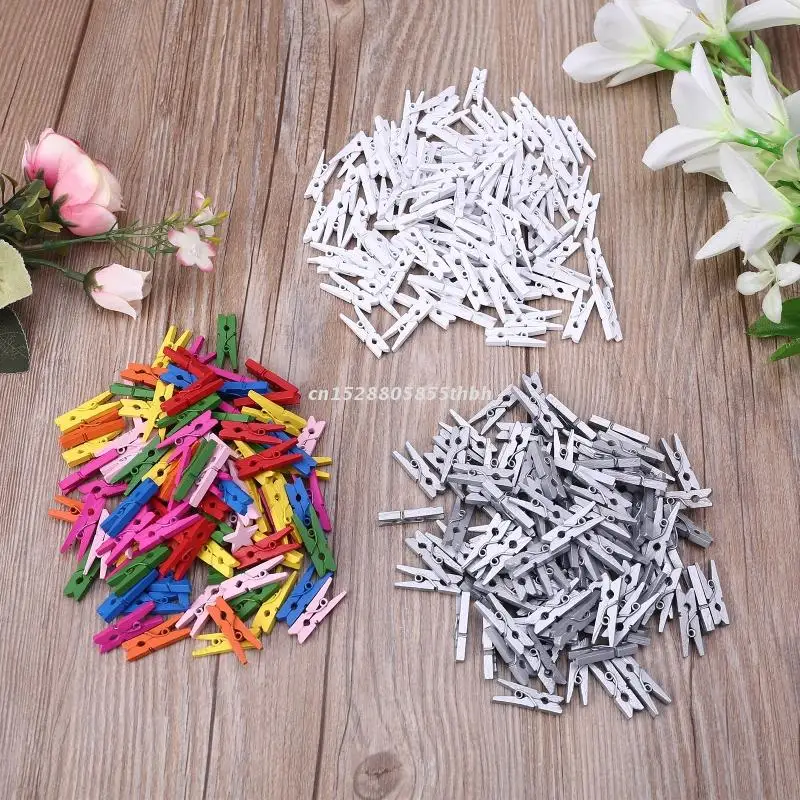

100Pcs Small Size 25mm Mini Natural Wooden Clips for Photo Paper Pegs Clothespin Craft Decoration