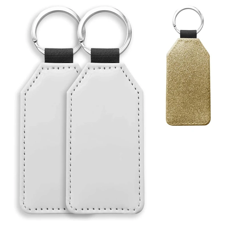 

10 Pack Sublimation Blanks Keychain Glitter PU Leather Keychain DIY Heat Transfer Keyring