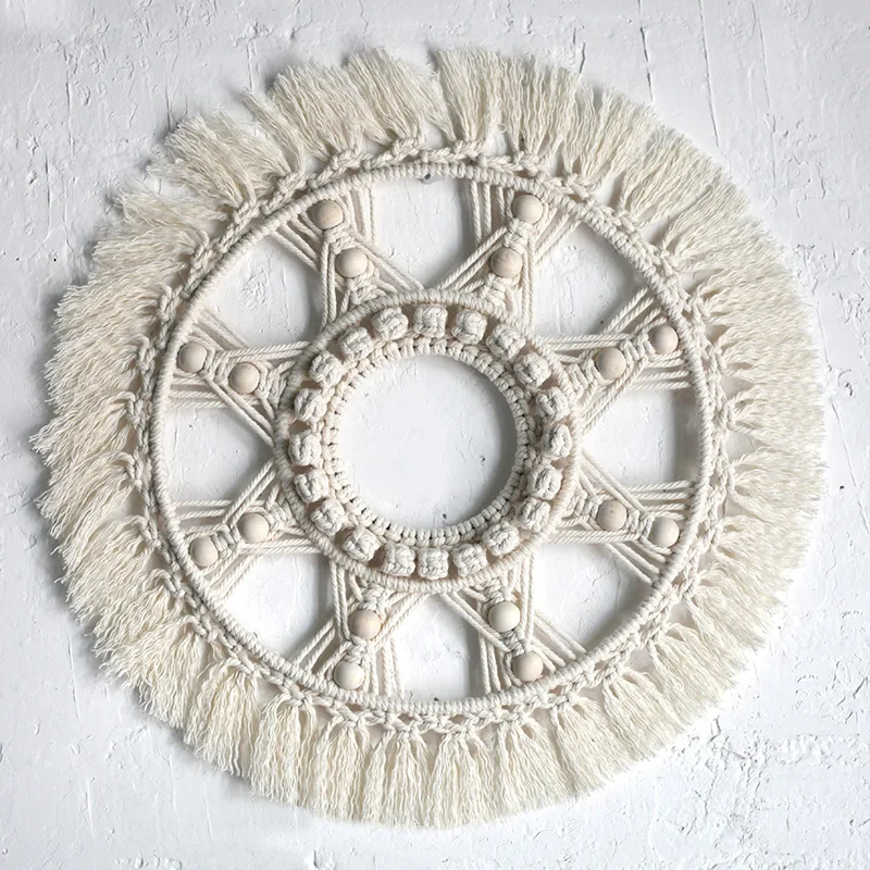 

Macrame Wall Hanging Round Tapestry Wall Art Wreath Bohemian Chic Home Decoration Mandala Suitable for Living Room Mexican