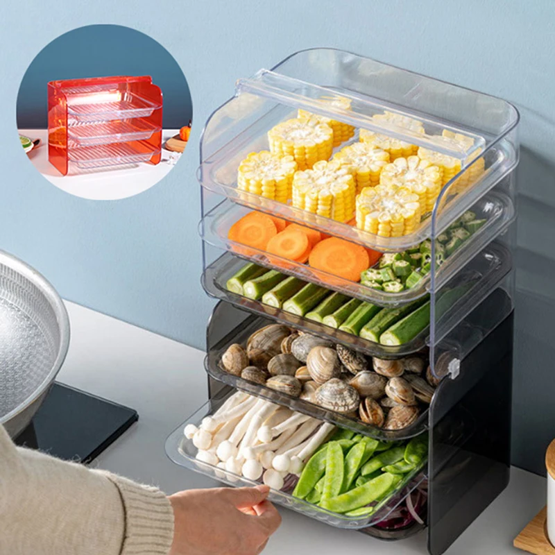 

3-tier Cooking Dishes Stackable Fruit And Vegetable Serving Tray Organizer Side Kitchen Storage Rack