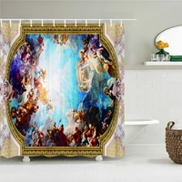vintage european church mural fabric shower curtain bathroom curtains angel virgin decor waterproof bath screen with 12 hooks