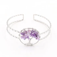 fysl silver plated wire wrap tree of life amethysts stone open bangle red agates plant jewelry