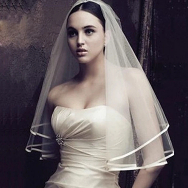 

Free Shipping Cheap Bridal Veil Ribbon Edge White Ivory Wedding Veils Wesele Veu de noiva sposa Bride accessories wedding