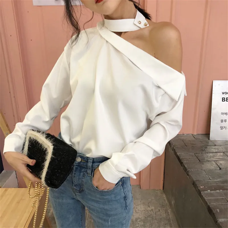 Осень новое поступление Skew Collor Сексуальная Блузка с открытыми плечами Mujer Узкие повседневные рубашки летняя мода Blusas женские топы