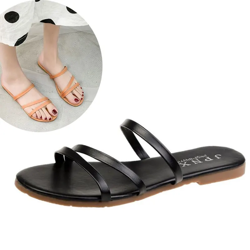 

Сандалии женские с узким ремешком, плоская подошва, без застежки, пляжные тапочки, модная обувь, бежевые, лето 2020