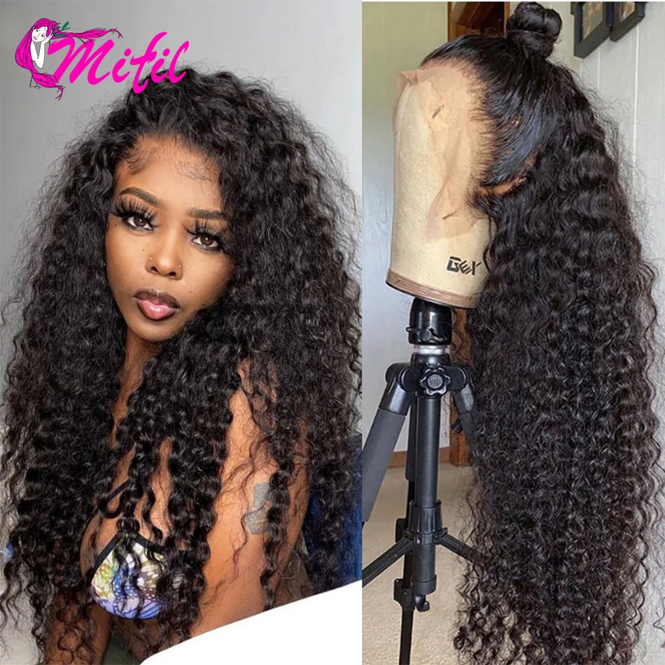 

Mifil Kinky Curly 100% Remy Human Hair Wigs For Women HD Lace Wigs Pre Plucked With Baby Hair 13x4 Front Natural Color 32 Inch