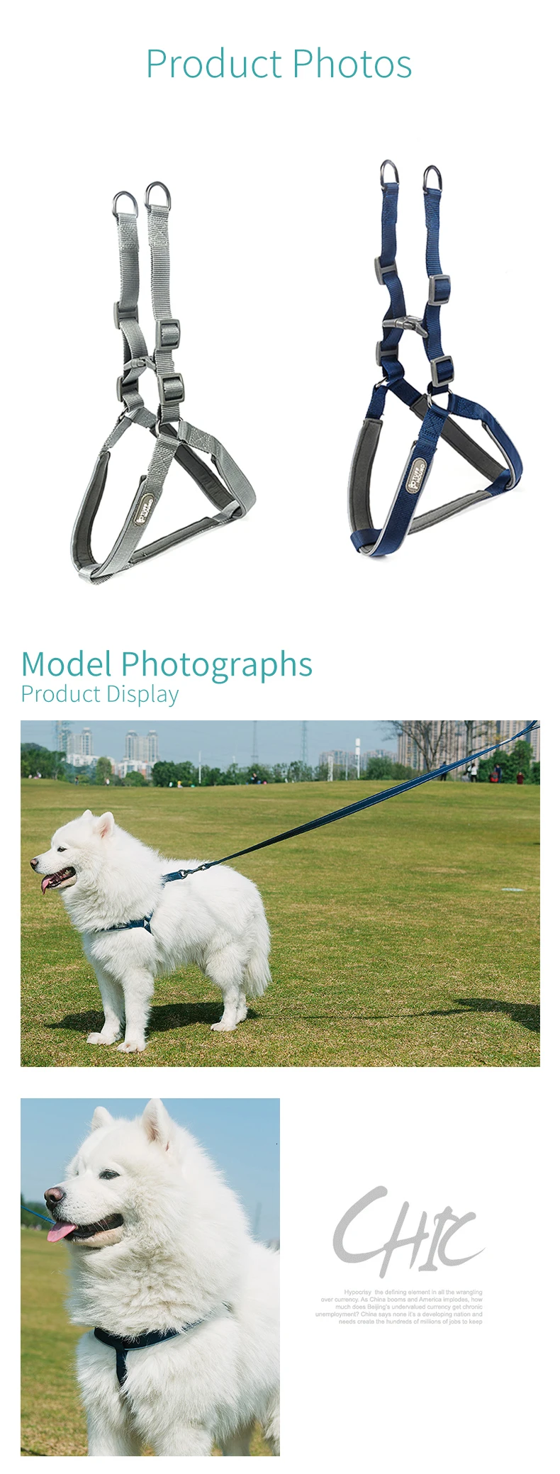 Поводок и поводок для собак TUFFHOUND, нейлоновый быстросъемный ошейник для бульдога, товары для домашних животных, синий, серый свинец