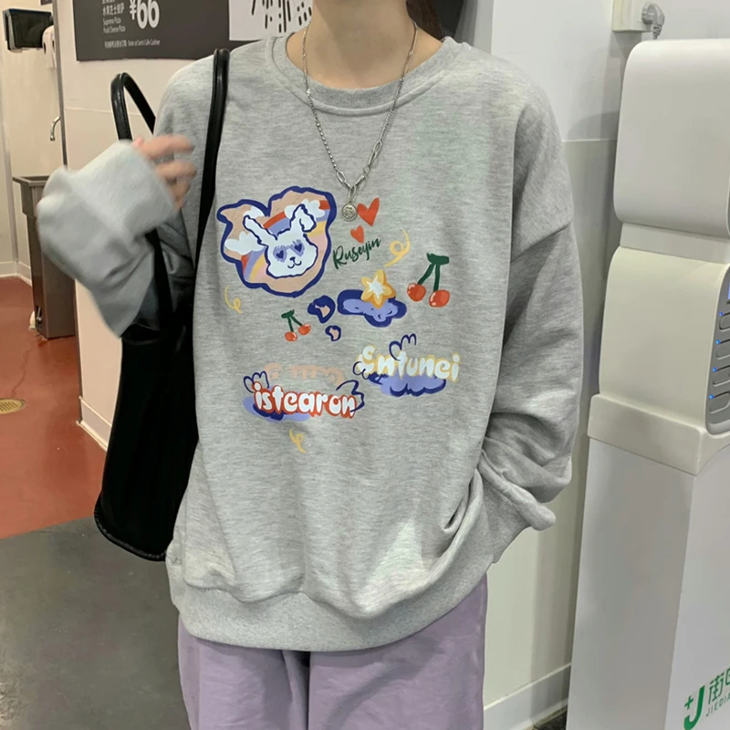 

Уличная одежда, толстовка в стиле хип-хоп, худи с мультяшным принтом и графическим принтом, женские милые модные топы в стиле Харадзюку, нови...