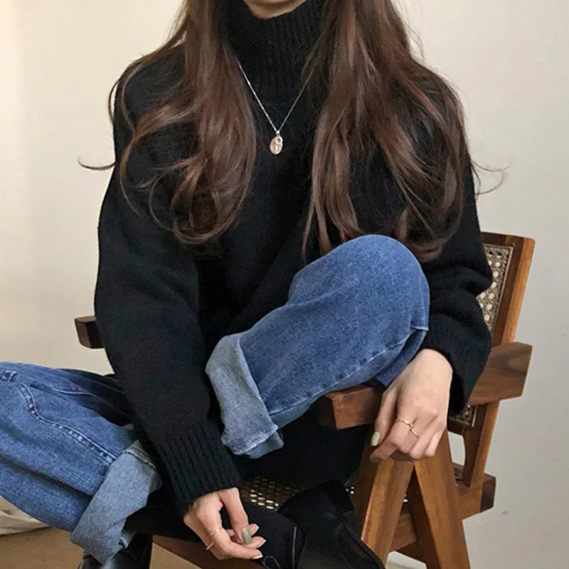 Mozuleva винтажные женские свитера с высоким воротом однотонные теплые вязаные