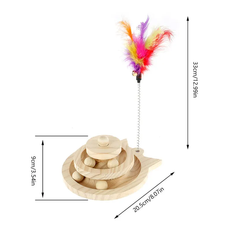 

Creative Funny Cat Turntable Scratching Toy Two Layer Interactive Balls Feather Toys Wooden Interactive Pet Toy Cat Supplies