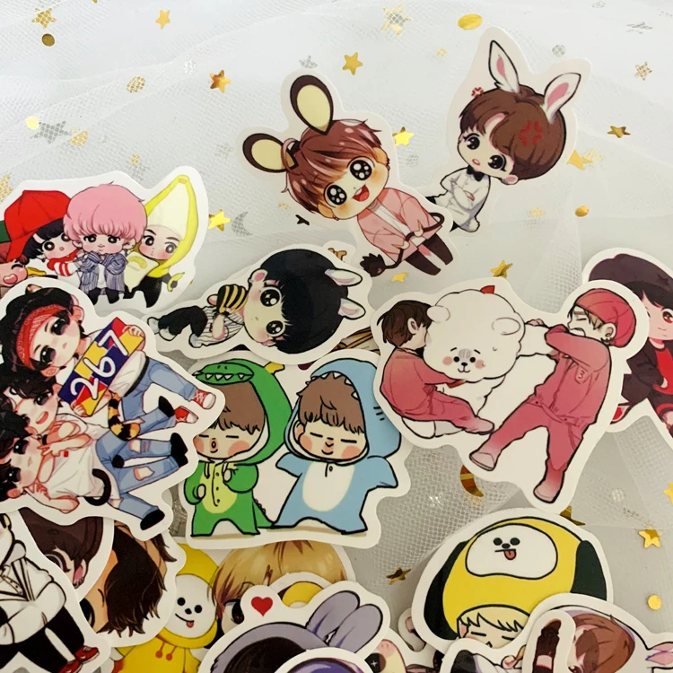 40PCS BTS Adhesive Paper Mixed 63 Pieces Motorcycle Car Waterproof Removable Travel Trolley Stickers Graffiti Stickers Adhesive