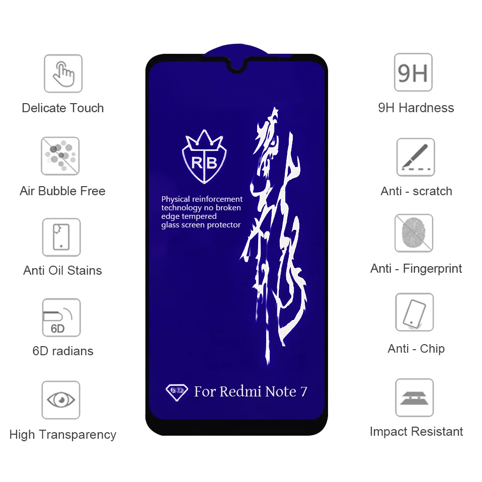6D закаленное стекло для Xiaomi Redmi Note 9 9S 8 8T 7 5 Pro защита экрана Xiomi Mi 9T A2 Lite|Защитные
