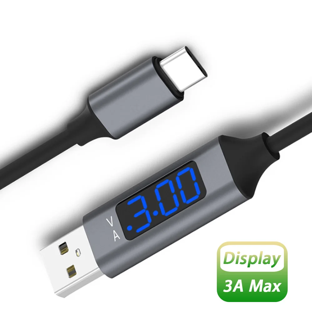 

3A Micro USB Type C Cable Fast Charger Wire LCD Digital Display for Samsung Xiaomi Smart Phone USB Tipo C Cabo USB-C Data Cables