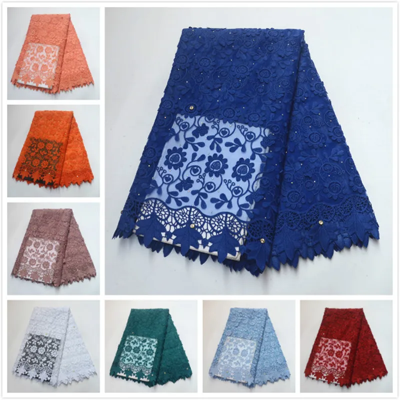 

Embroidery Lace Design African Lace Fabrics With Rhinestones French Net Lace Fabrics With Stones 5 Yards/pcs For Wedding Dress