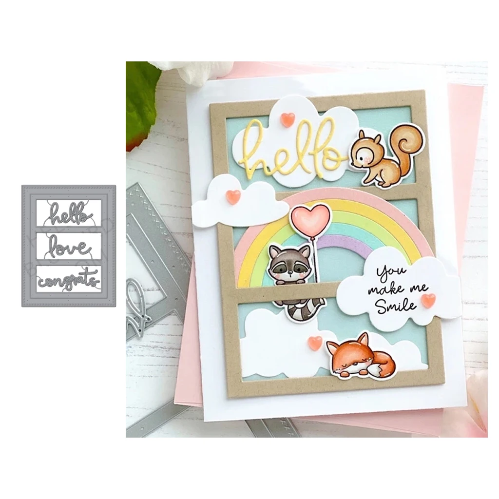 

Hello Love Congrats Letters Frame Metal Cutting Dies Craft for Scrapbooking Handmade Mould Blade Punch Stencils Dies Cut Model