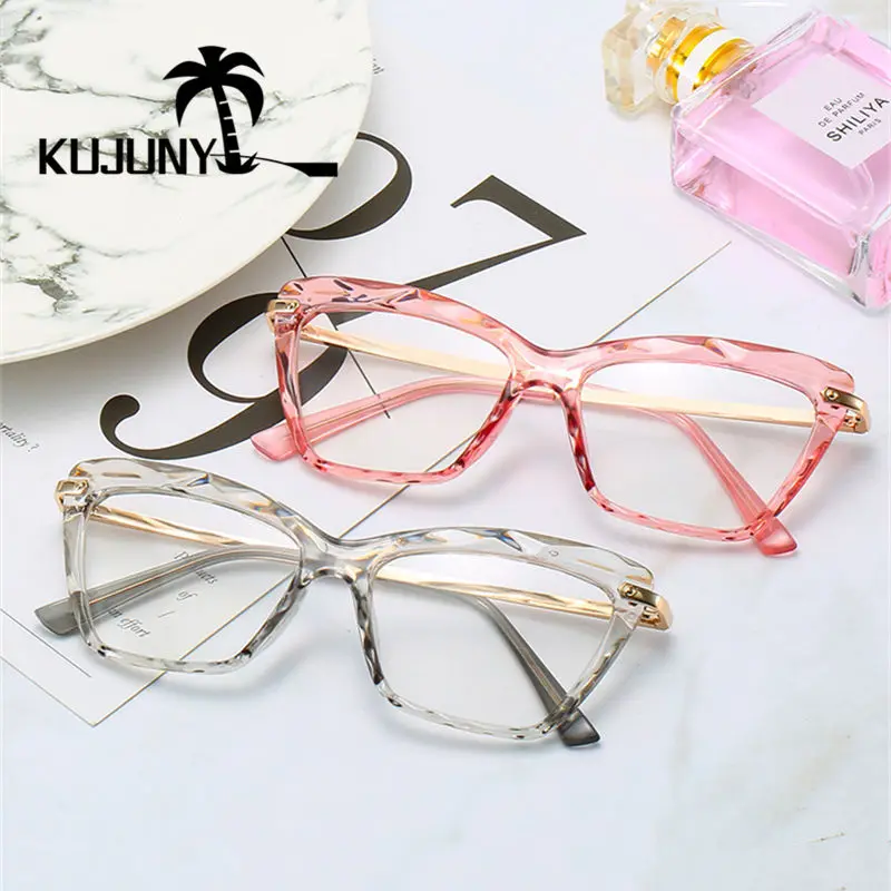 

KUJUNY Fashion Square Glasses Frame Retro Ladies Sexy Cat Eye Luxury Brands Clear Lens Ovsesized Spectacle Frames for Women