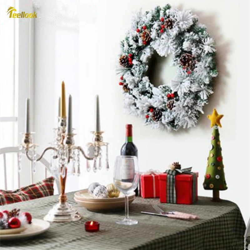Teellook 50 см сосна иголка Смешанная Снежинка Рождественский венок красные фрукты украшения снег Рождество сосновый венок