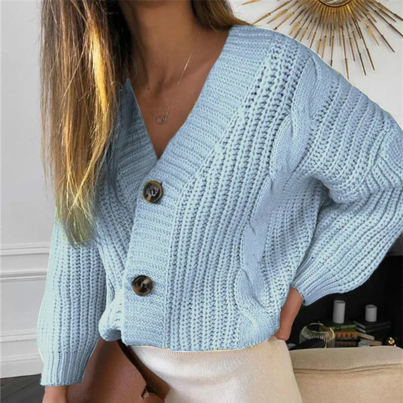 

Casual Long-sleeved Button Sweater Cardigan Women Loose Thick Wool Twist Knit Sweater Autumn and Winter Single-breasted Jacket