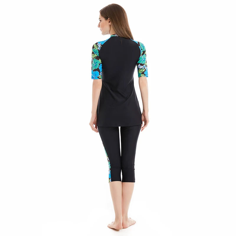 Скромный купальник с принтом Мусульманский женский полным покрытием и коротким