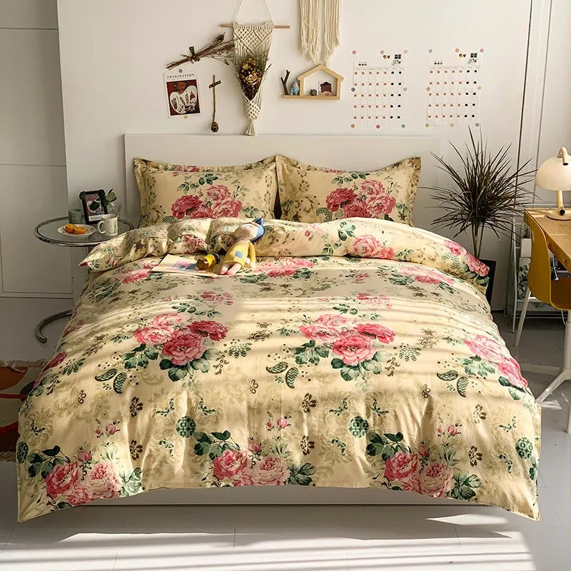 

Vintage Garden Flowers Duvet Cover Set with Zipper Soft 100%Cotton Bedding set Quilt Cover Bed Sheet Twin Queen size 3/4pcs