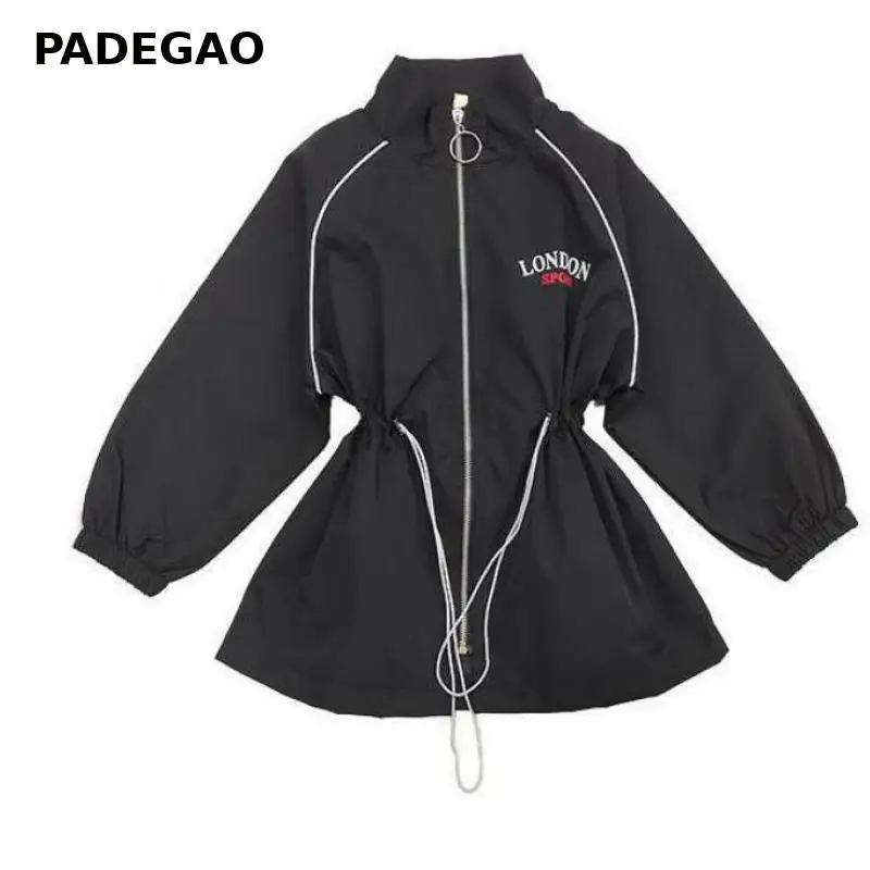 Пальто для девочек зимние куртки с кулиской черная зимняя куртка отдыха пальто