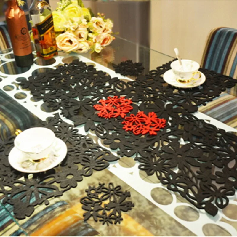 

The New Hollow Felt Tablecloth Runner Placemats Table Mats Household Decorations Felt Table Mat Desktop Decoration Tools