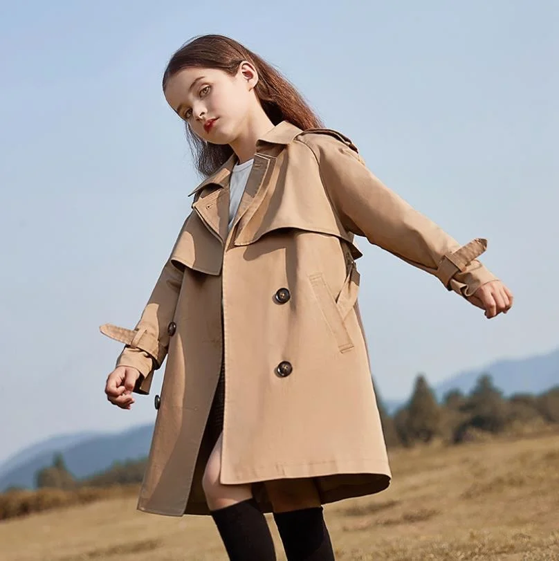 

Children's windbreaker Spring Autumn new coat for girl long sleeve lapel trench coat kids modis windbreaker for girls Y2677