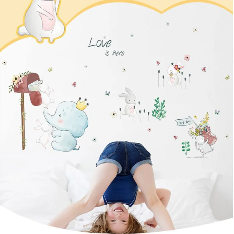 

Cartoon Lovely Animals Wall Stickers for kids Rooms Rabbits Elephant Recieve Email Decorative Vinyls for Walls Room Decor