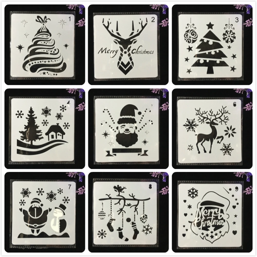 

9Pcs/Lot 13cm Christmas Santa Clause Snowflake DIY Layering Stencils Painting Scrapbook Coloring Embossing Decorative Template
