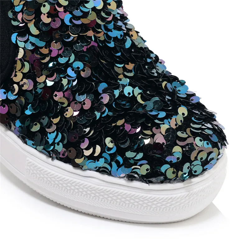 Odetina/женские кроссовки со скрытым высоким каблуком лоферы с блестками на